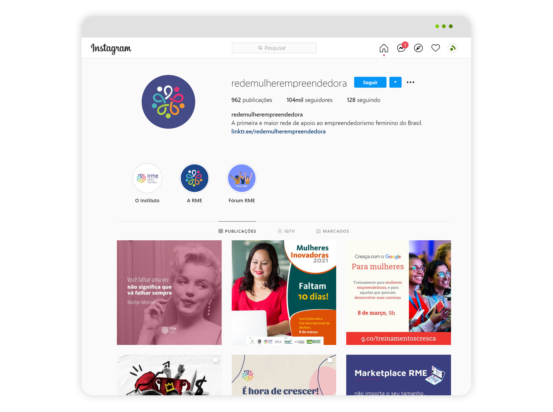 Instagram da Rede Mulher Empreendedora