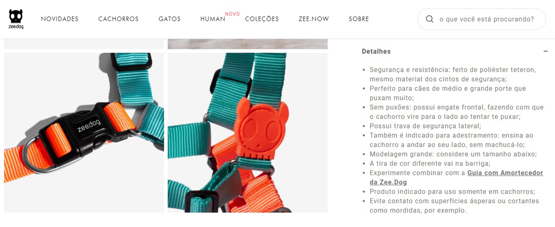 Descrição de produto no site da Zee.Dog