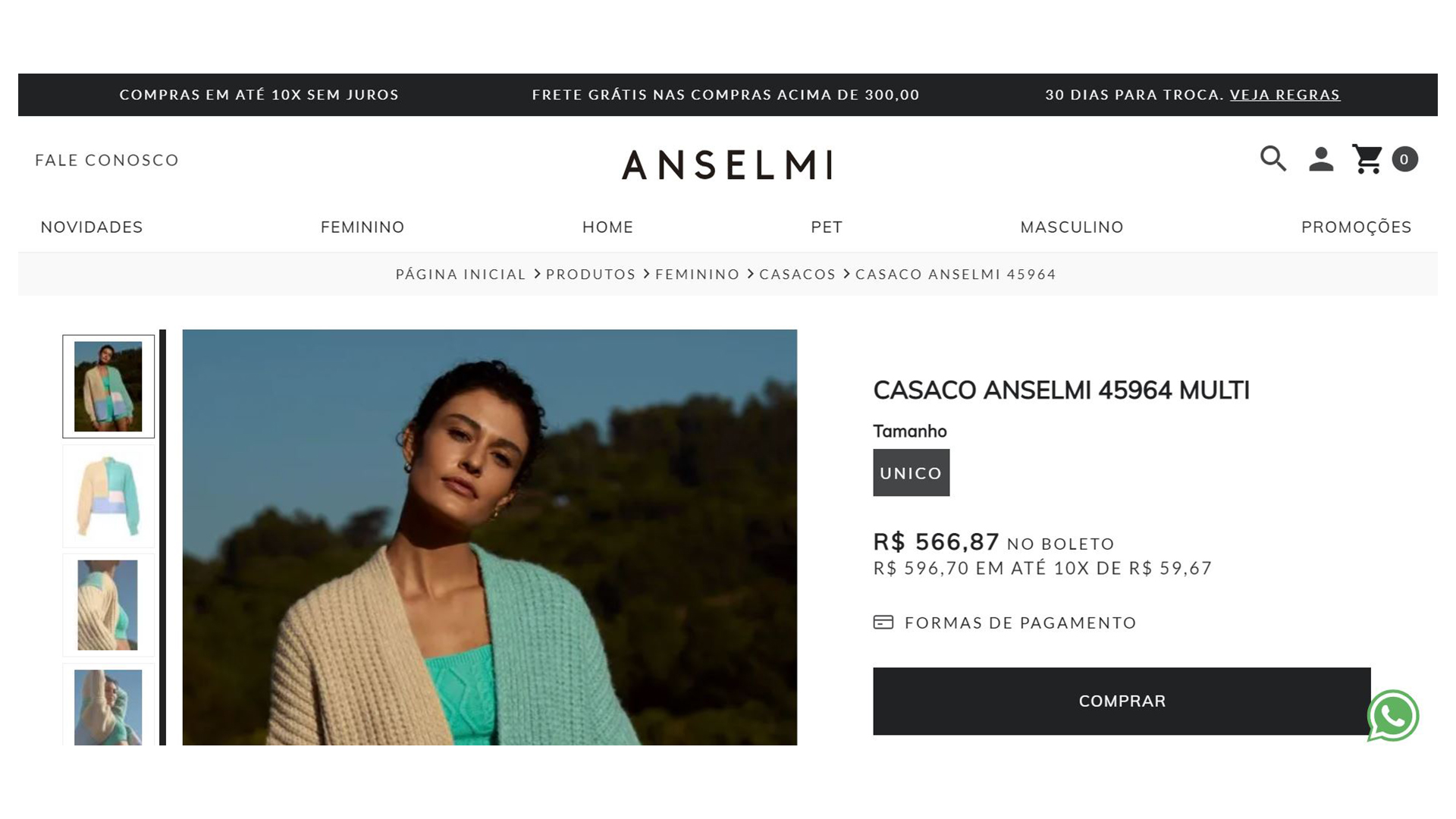 Uso de breadcrumbs no site da Anselmi