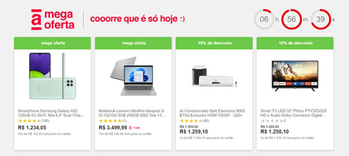 Uso de cronômetro em promoções relâmpago da Americanas