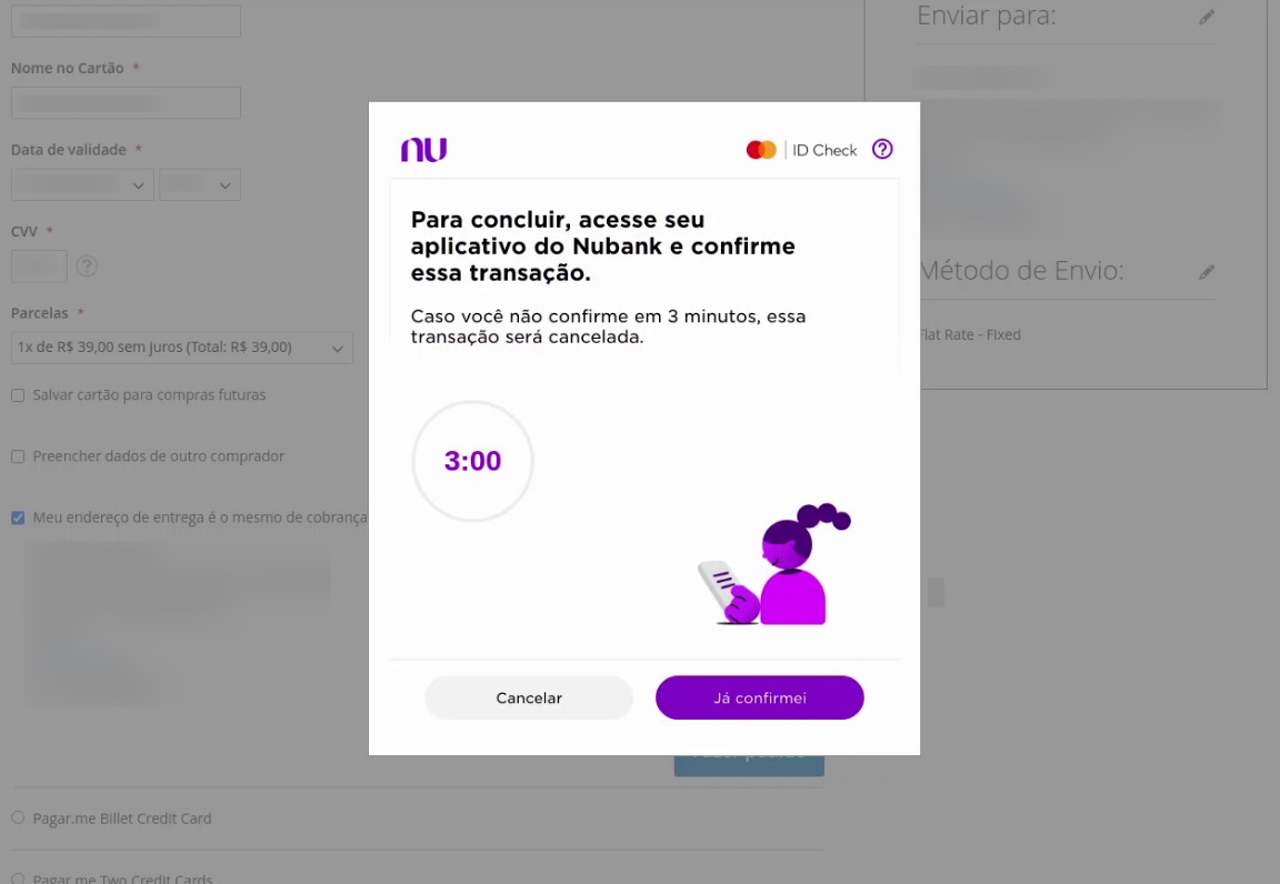 Exemplo de autenticação exigida pelo Nubank